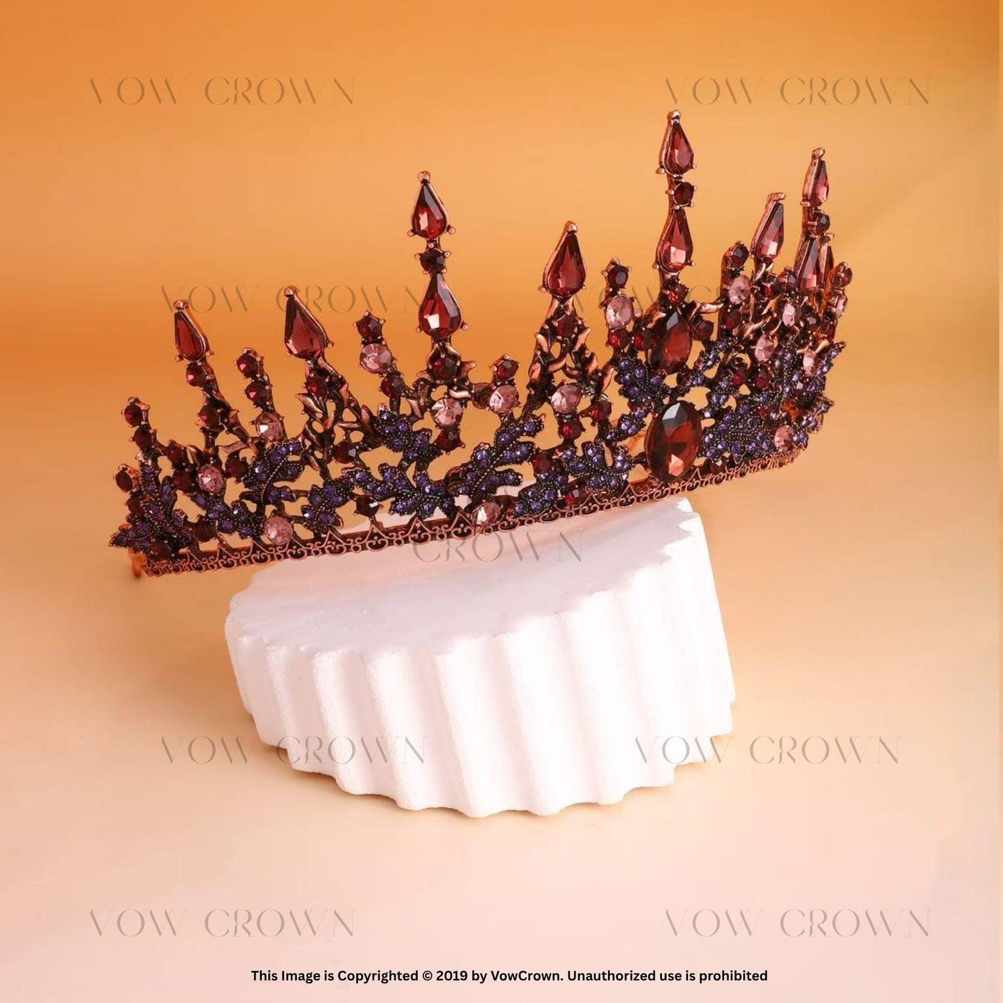 Gothic Red Crystal Queen Crown: Dark Royal Bridal Tiara
