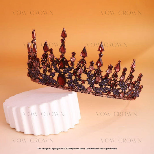 Gothic Red Crystal Queen Crown: Dark Royal Bridal Tiara