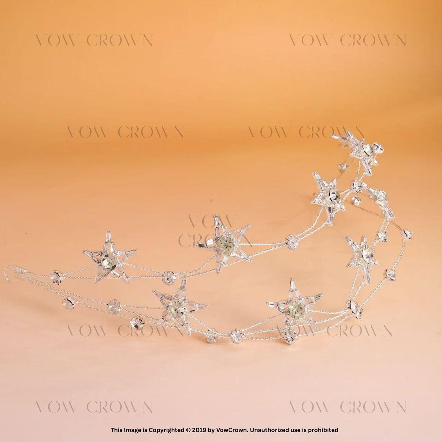 Silver Star Bridal Tiara: Celestial Rhinestone Crown Headpiece