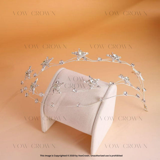 Silver Star Bridal Tiara: Celestial Rhinestone Crown Headpiece