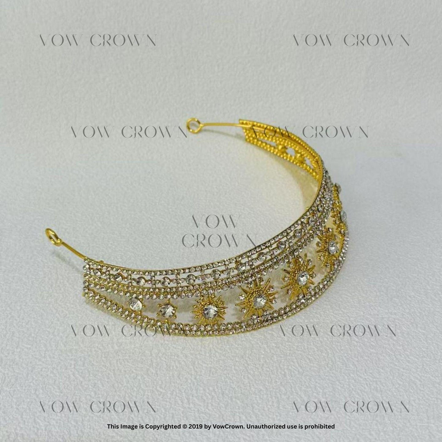 Gold Sunburst Crystal Tiara: Celestial Wedding Headpiece