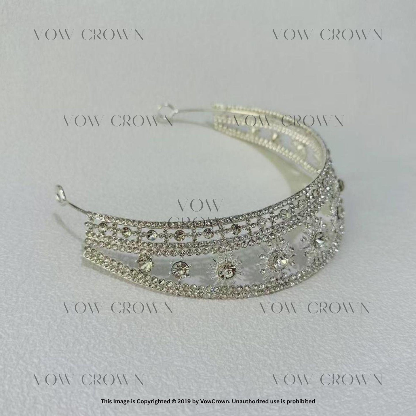 Silver Sunburst Tiara: Crystal Star Wedding Crown, Handmade Headpiece