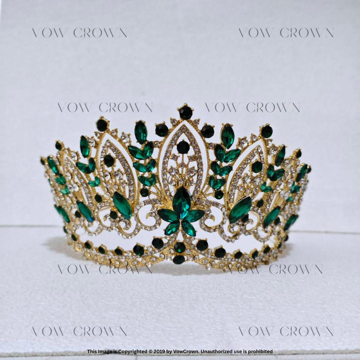 Handmade Emerald Crystal Leaf Tiara: Gold Gemstone Princess Crown