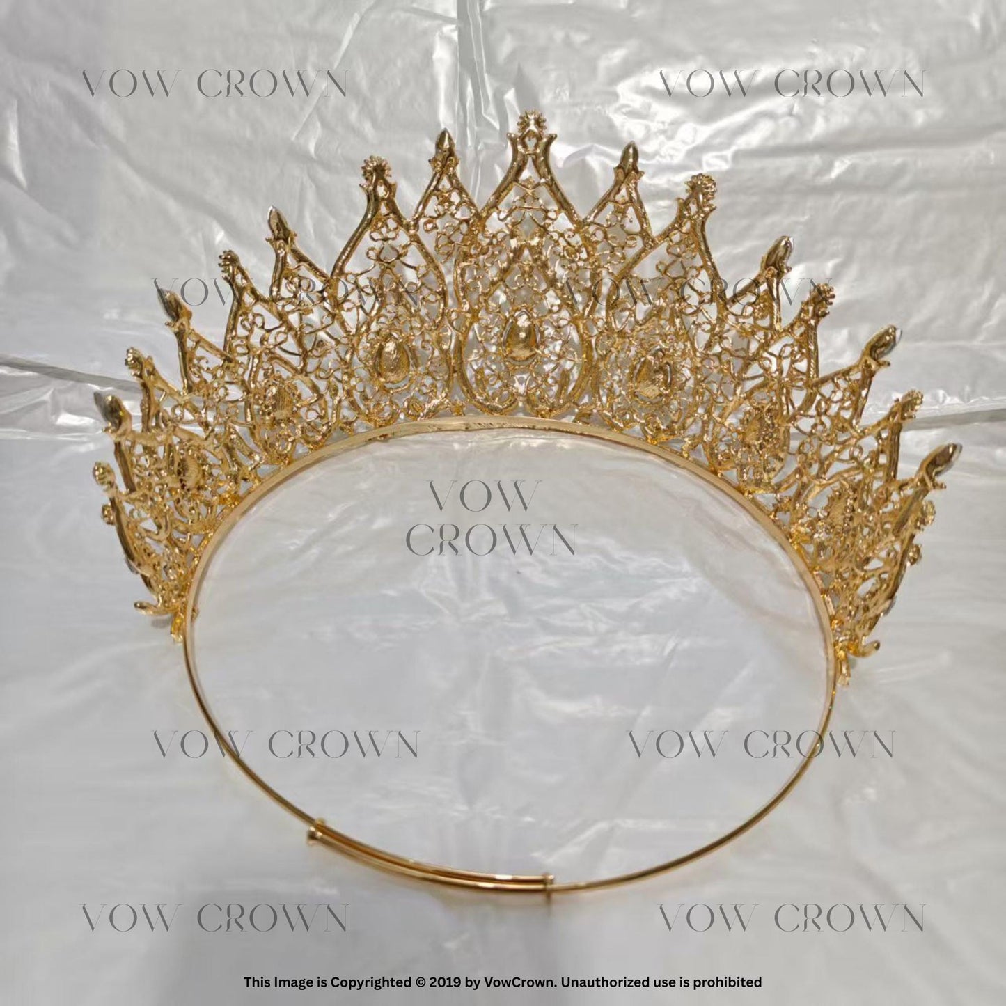 Handmade Royal Gold Rhinestone Wedding Crown: Filigree Crystal Tiara