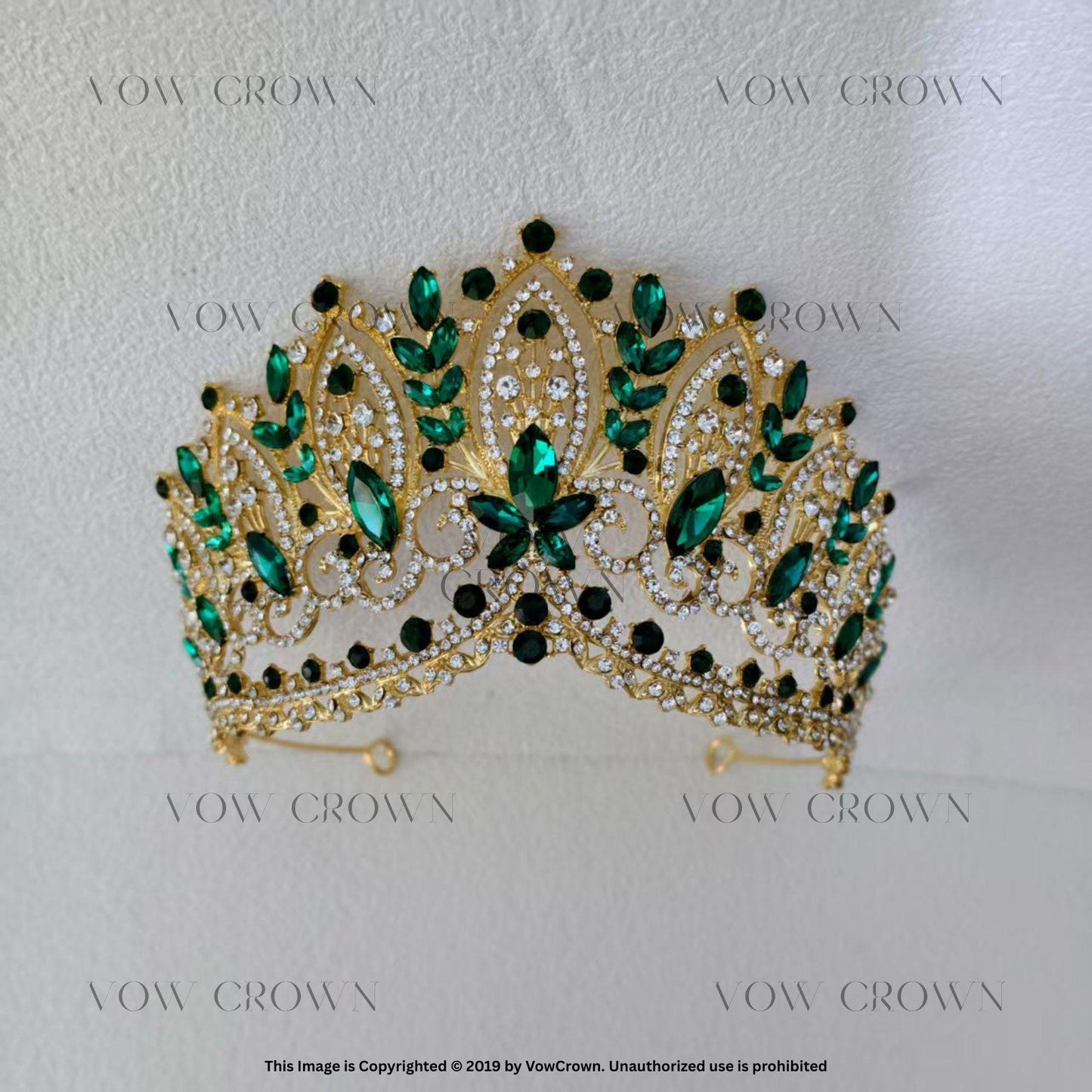 Handmade Emerald Crystal Leaf Tiara: Gold Gemstone Princess Crown