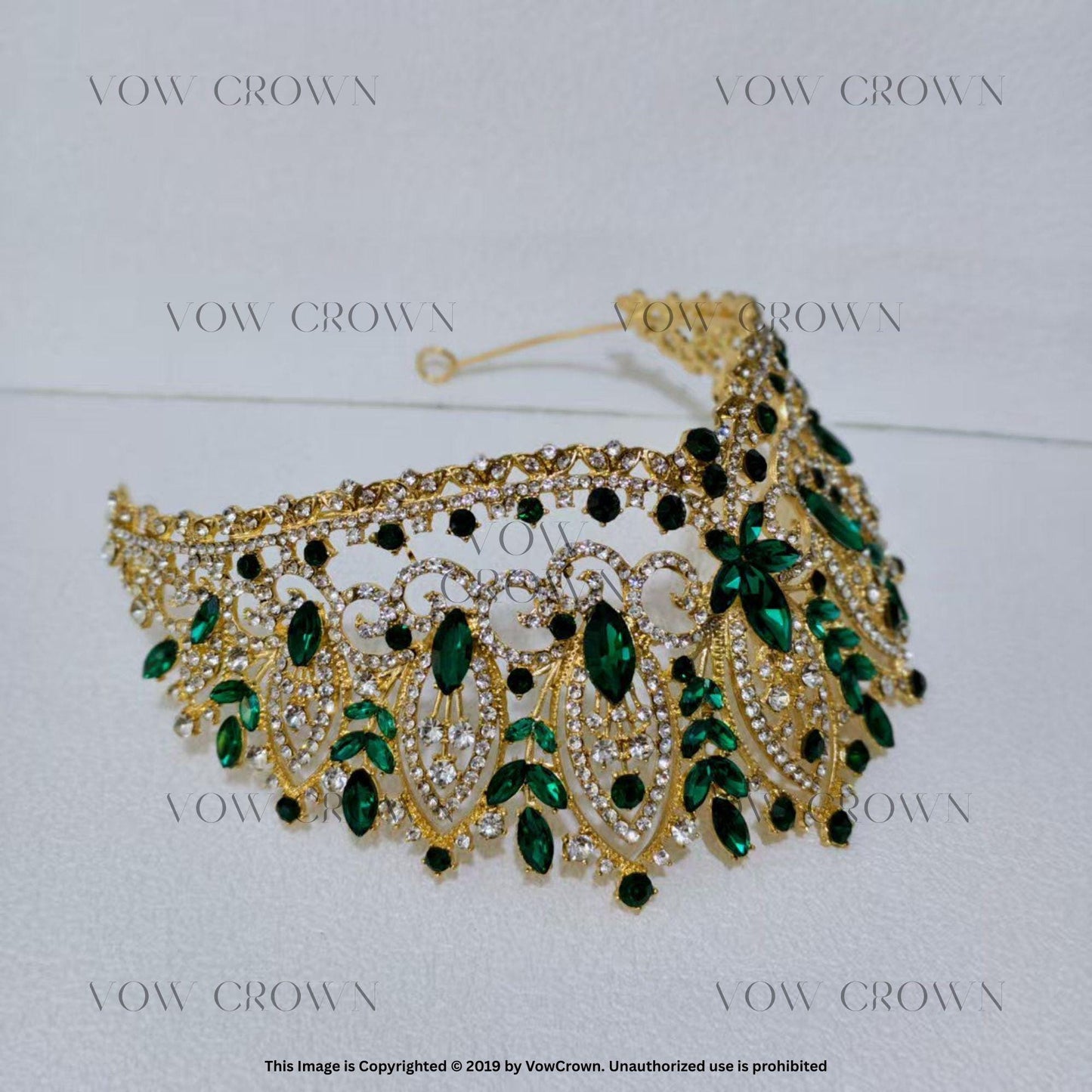 Handmade Emerald Crystal Leaf Tiara: Gold Gemstone Princess Crown