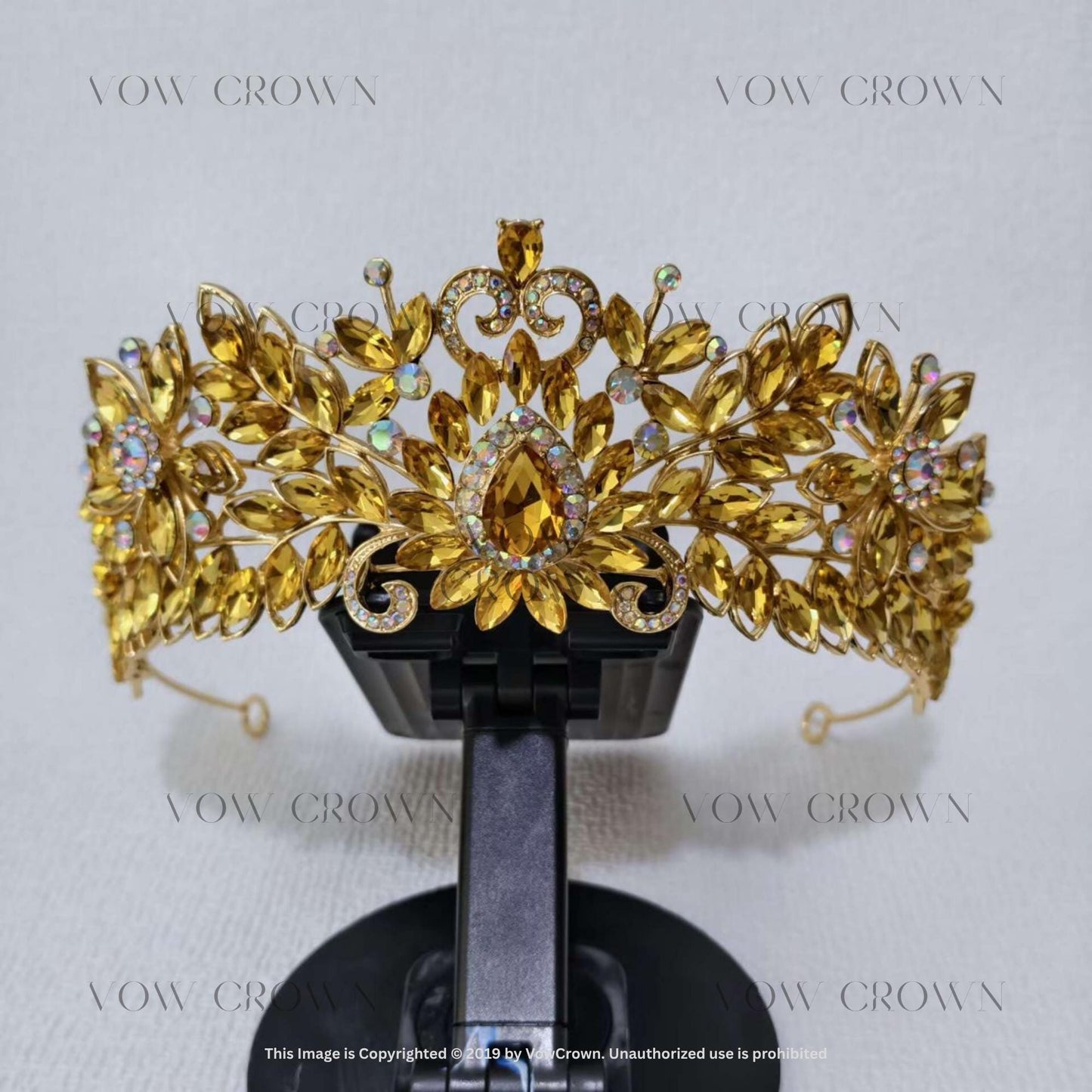 Gold Yellow Crystal Tiara | Amber Rhinestone Queen Crown