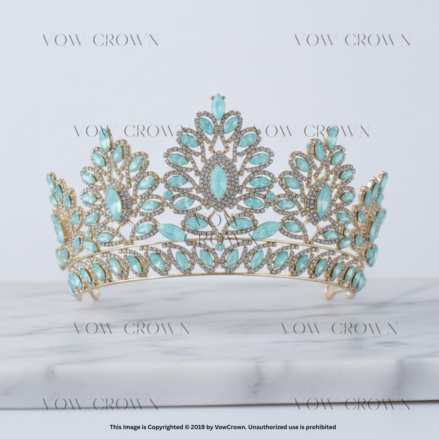 Opal Blue Green Peach Crystal Bridal Tiara | Luxury Rhinestone Tiara | Royal Queen Crown