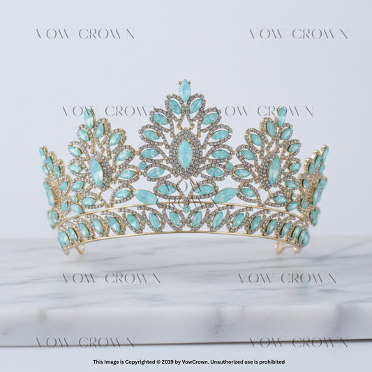 Opal Blue Green Peach Crystal Bridal Tiara | Luxury Rhinestone Tiara | Royal Queen Crown