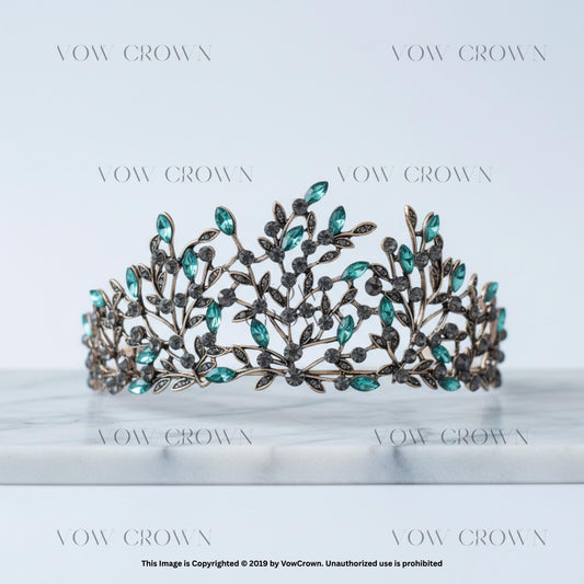 Antique Crystal Tiara | Vintage Black Green Red Blue White Rhinestone Tiara Crown
