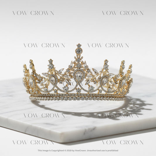 Bronze Gold Crystal Bridal tiara | Geometric Bridal Tiaras Crowns | Rhinestone Pageant Diadem