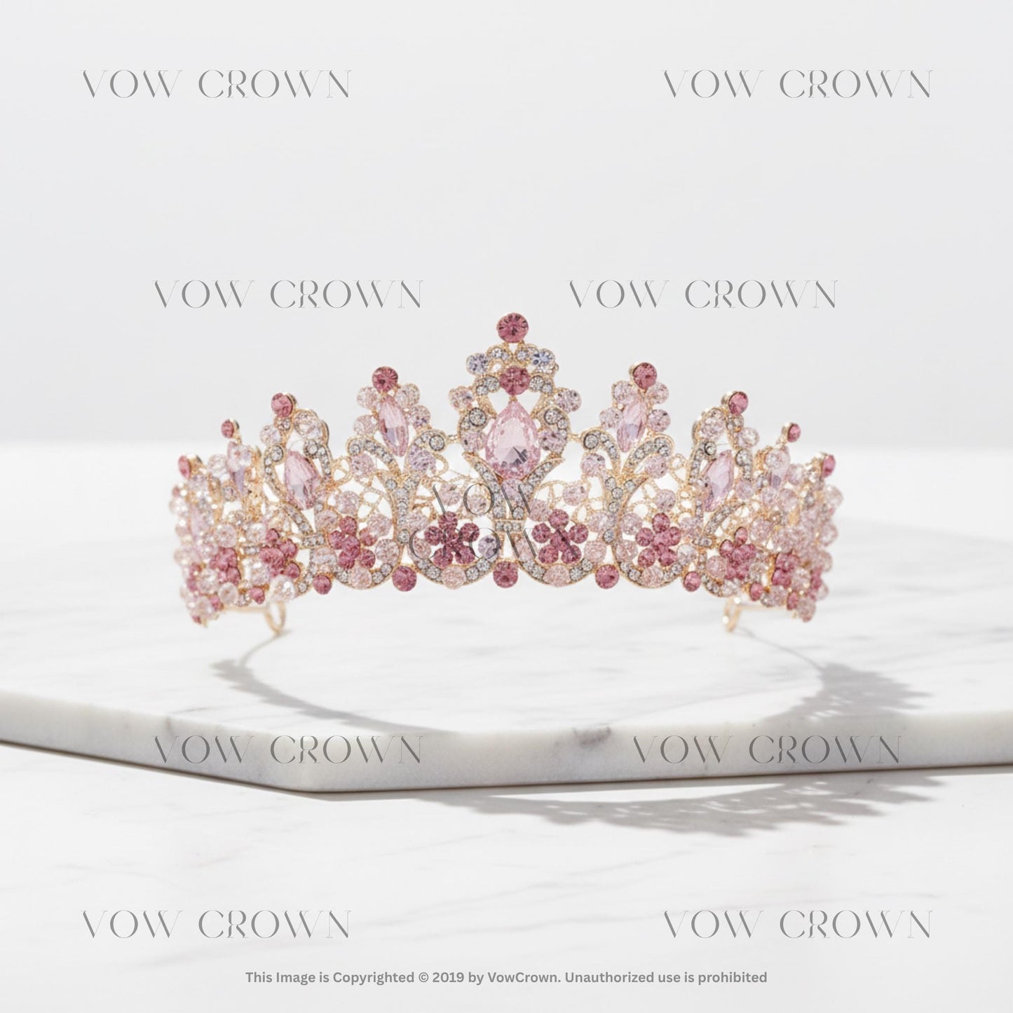 Emerald Green Crystal Crown | Rose Pink Rhinestone Crystal Tiara for Pageants