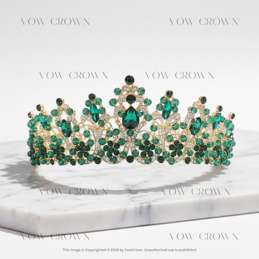 Emerald Green Crystal Crown | Rose Pink Rhinestone Crystal Tiara for Pageants