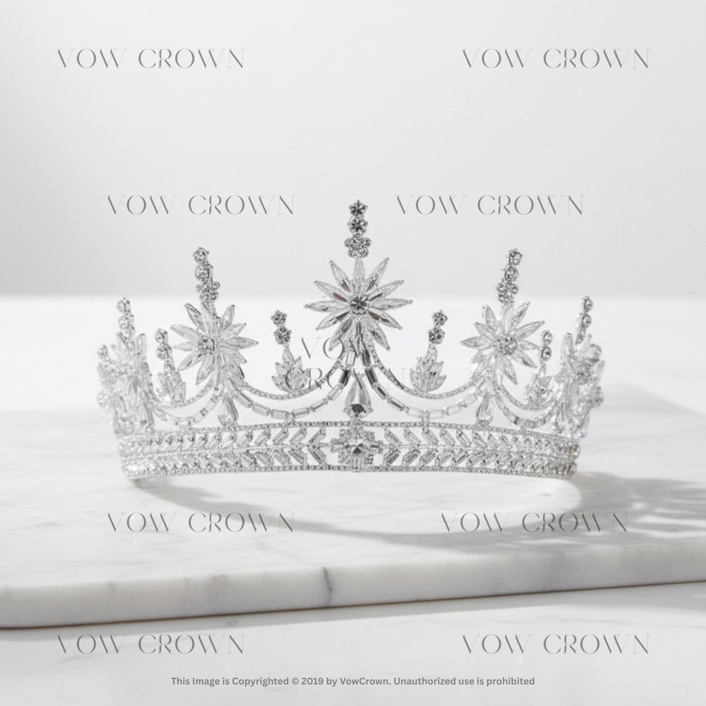 Silver Rhinestone Crystal Wedding Tiara | Large Sparkle Crystal Cluster Crown with Baguettes