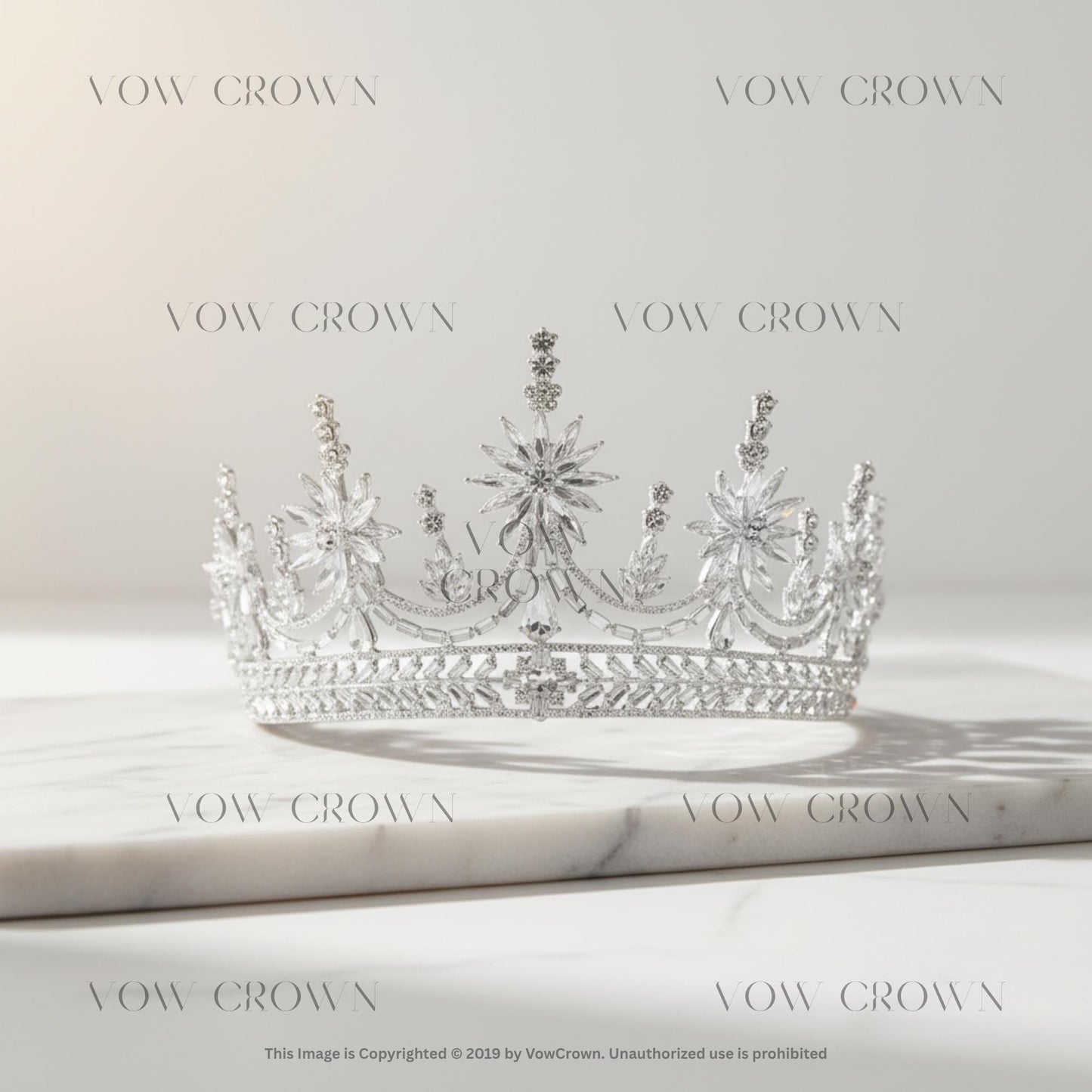 Silver Rhinestone Crystal Wedding Tiara | Large Sparkle Crystal Cluster Crown with Baguettes