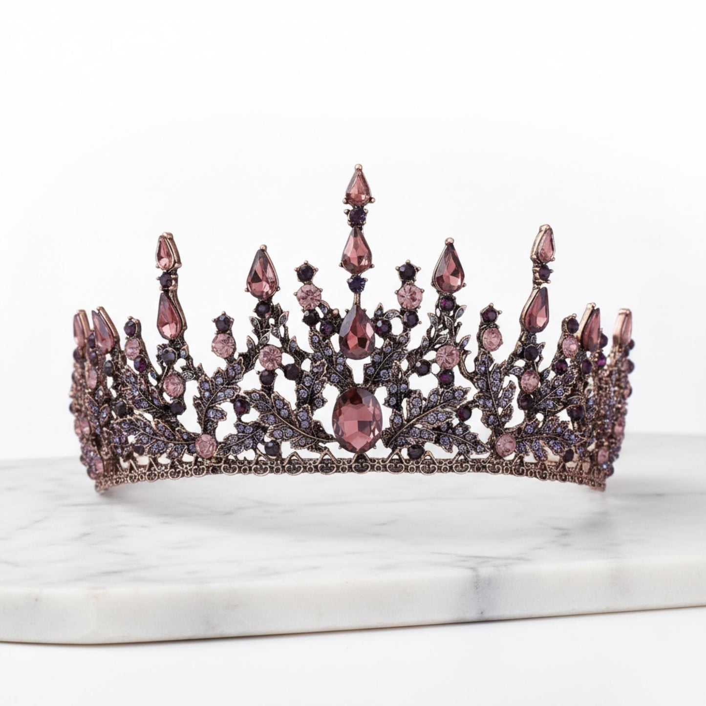 Bronze Violet Floral Tiaras Crown | Ornate Vine Queen Tiara | Royal Peach Crown