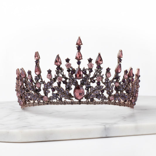 Bronze Violet Floral Tiaras Crown | Ornate Vine Queen Tiara | Royal Peach Crown