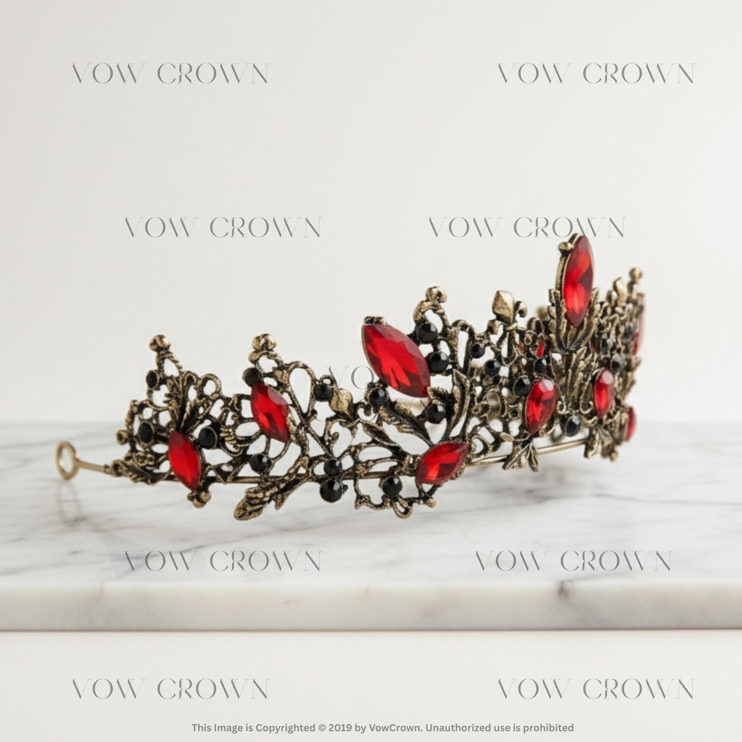 Gothic Red Crystal Crown | Antique Bronze Tiara, Dark Wedding