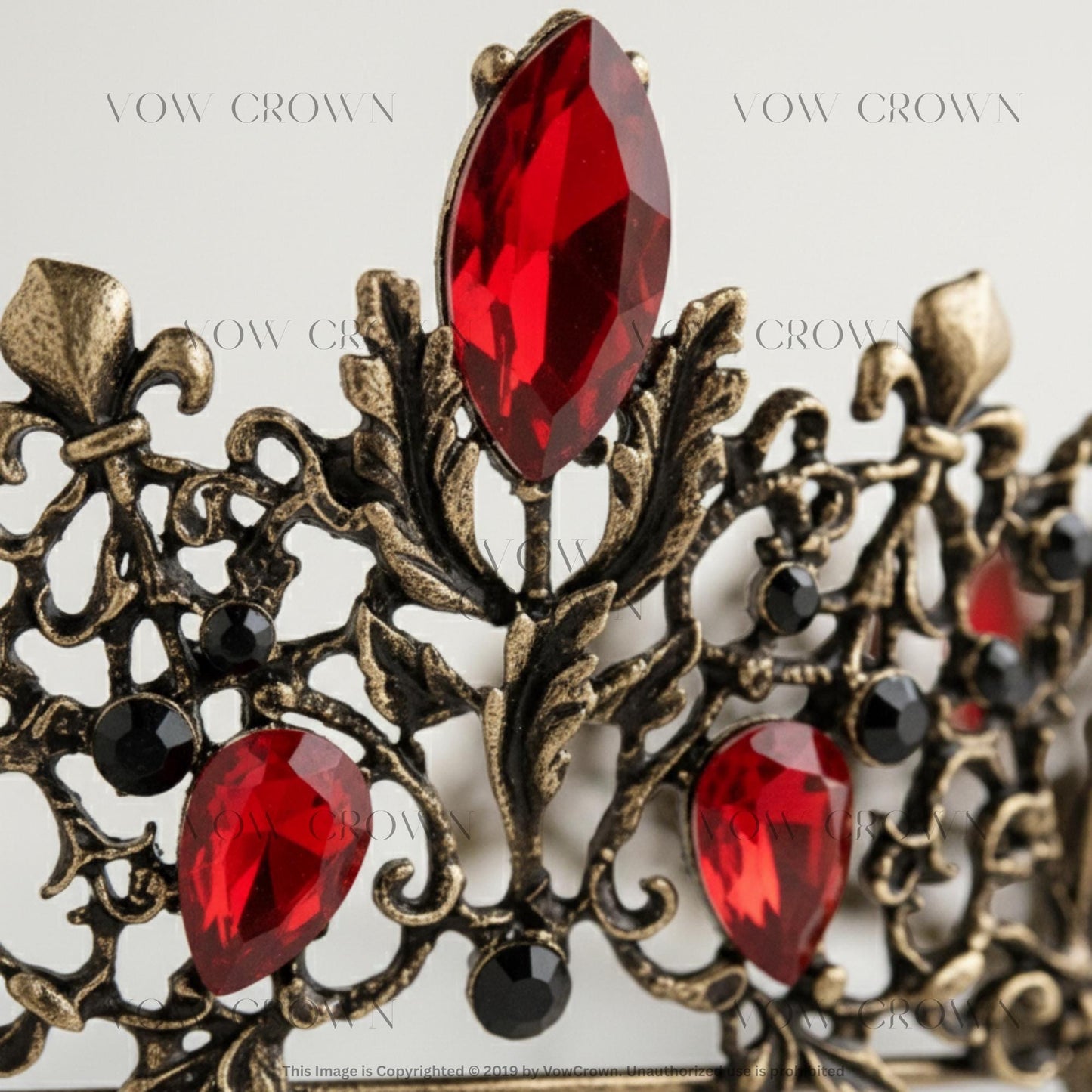 Gothic Red Crystal Crown | Antique Bronze Tiara, Dark Wedding