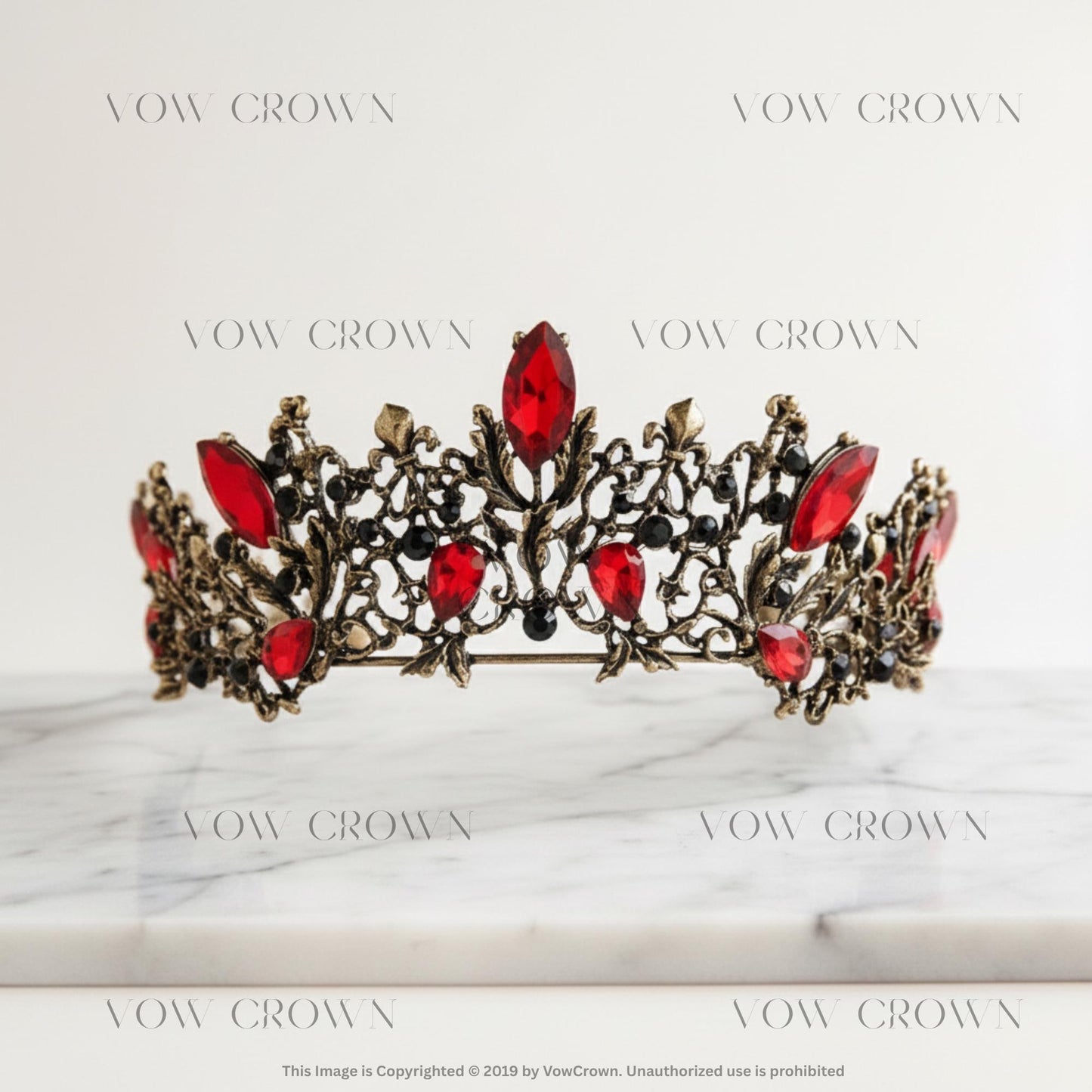Gothic Red Crystal Crown | Antique Bronze Tiara, Dark Wedding