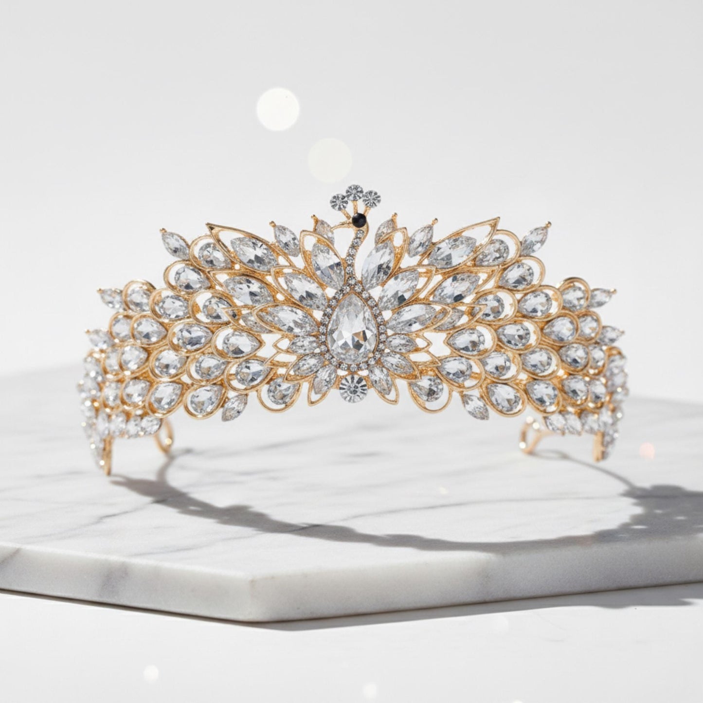 Aurora Borealis Crystal Peacock Tiara | Rhinestone Feather Crown