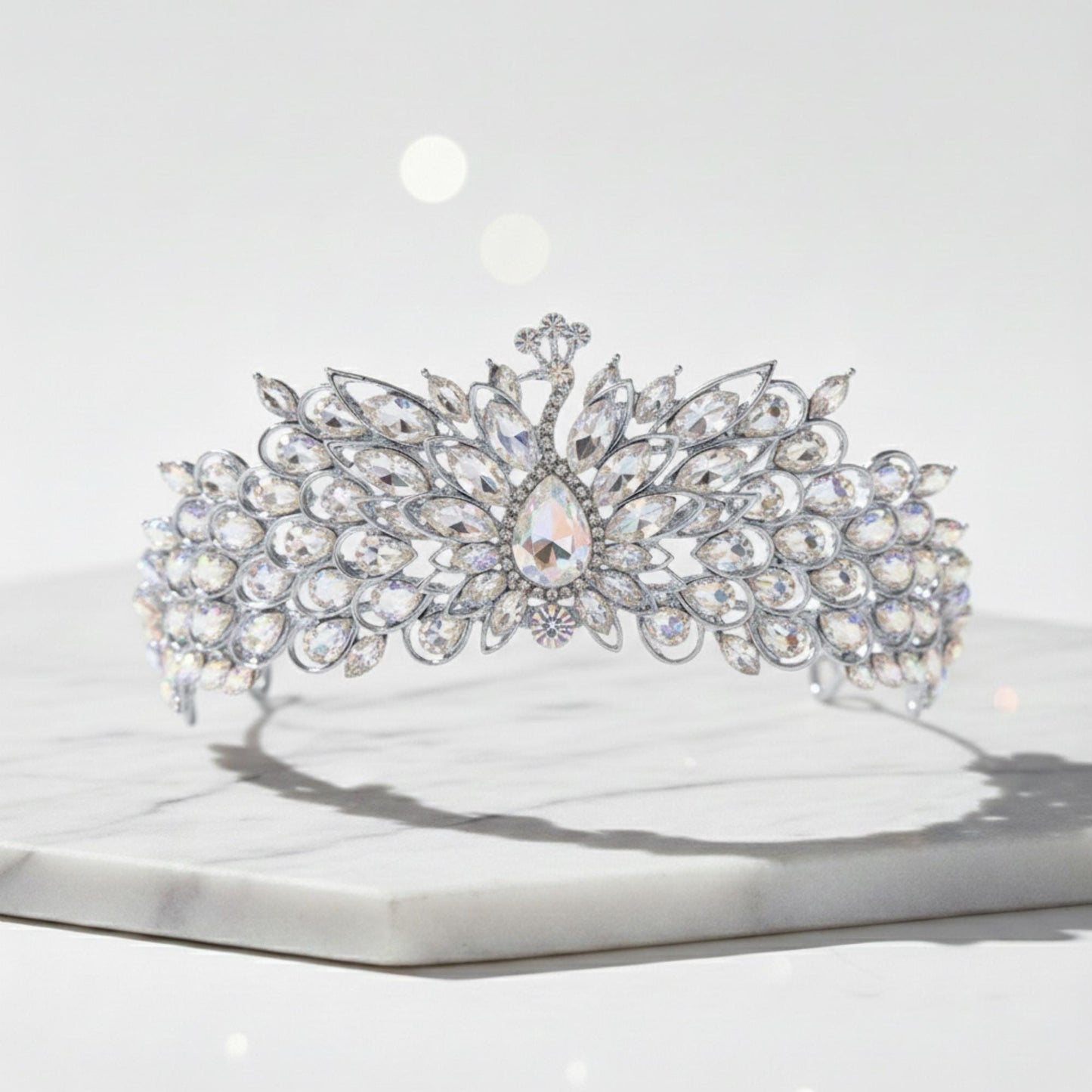 Aurora Borealis Crystal Peacock Tiara | Rhinestone Feather Crown