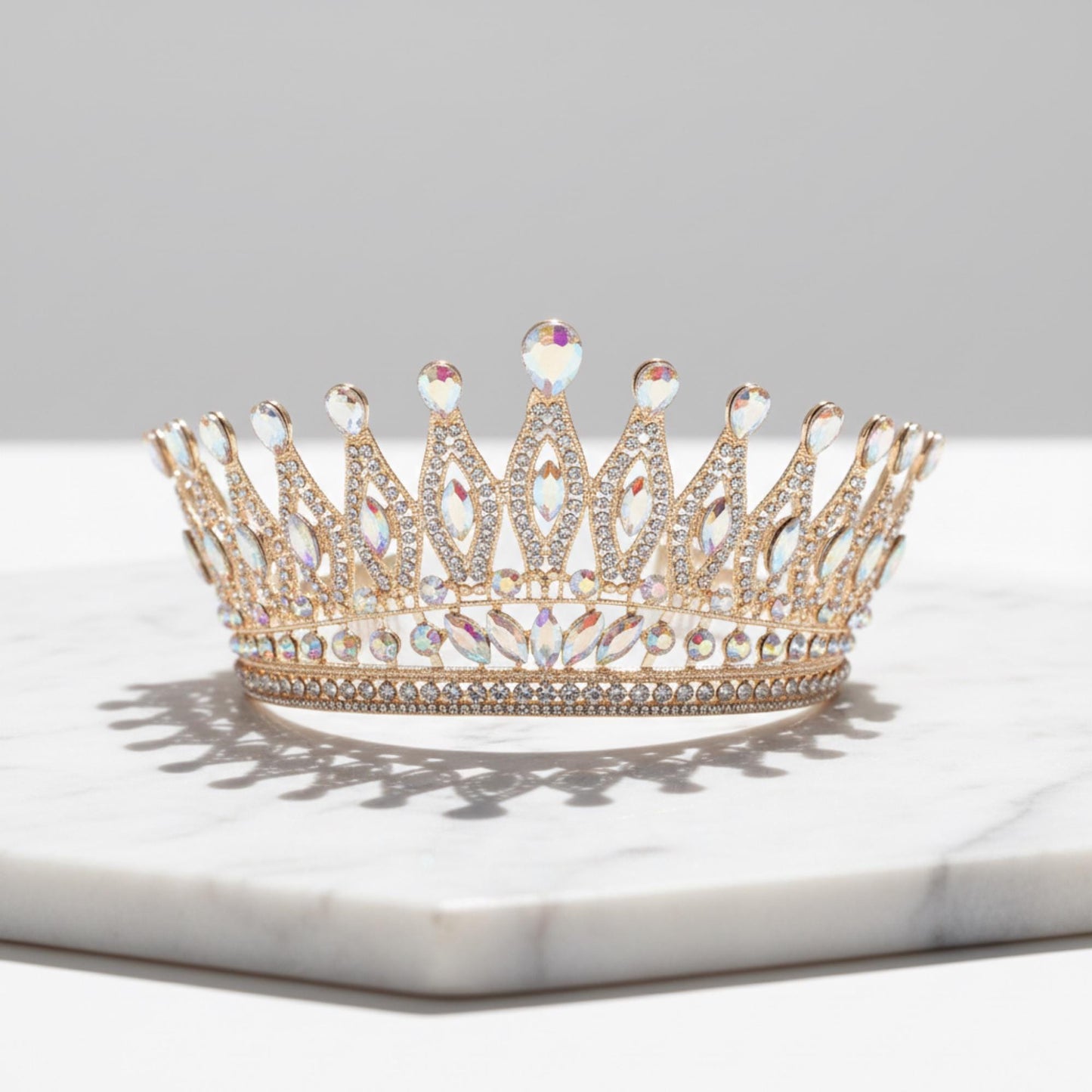 Tall Gold and Green Blue Red Purple AB Rhinestone Tiara | Bridal Tiara Pageant Diadem