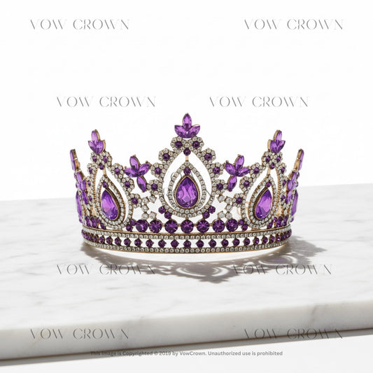 Imperial Amethyst Tiara | Gold Purple Crystal Crown for Pageant | Royalty Cosplay
