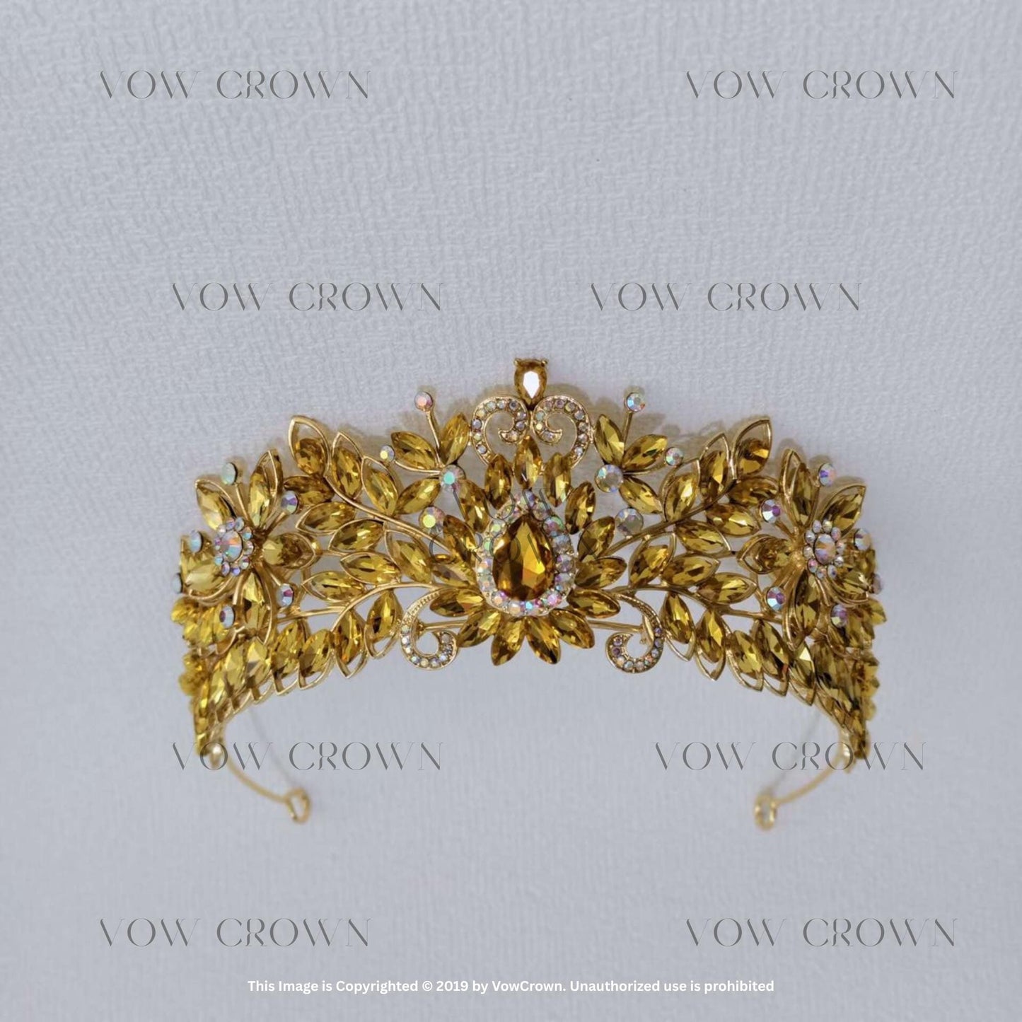 Gold Yellow Crystal Tiara | Amber Rhinestone Queen Crown