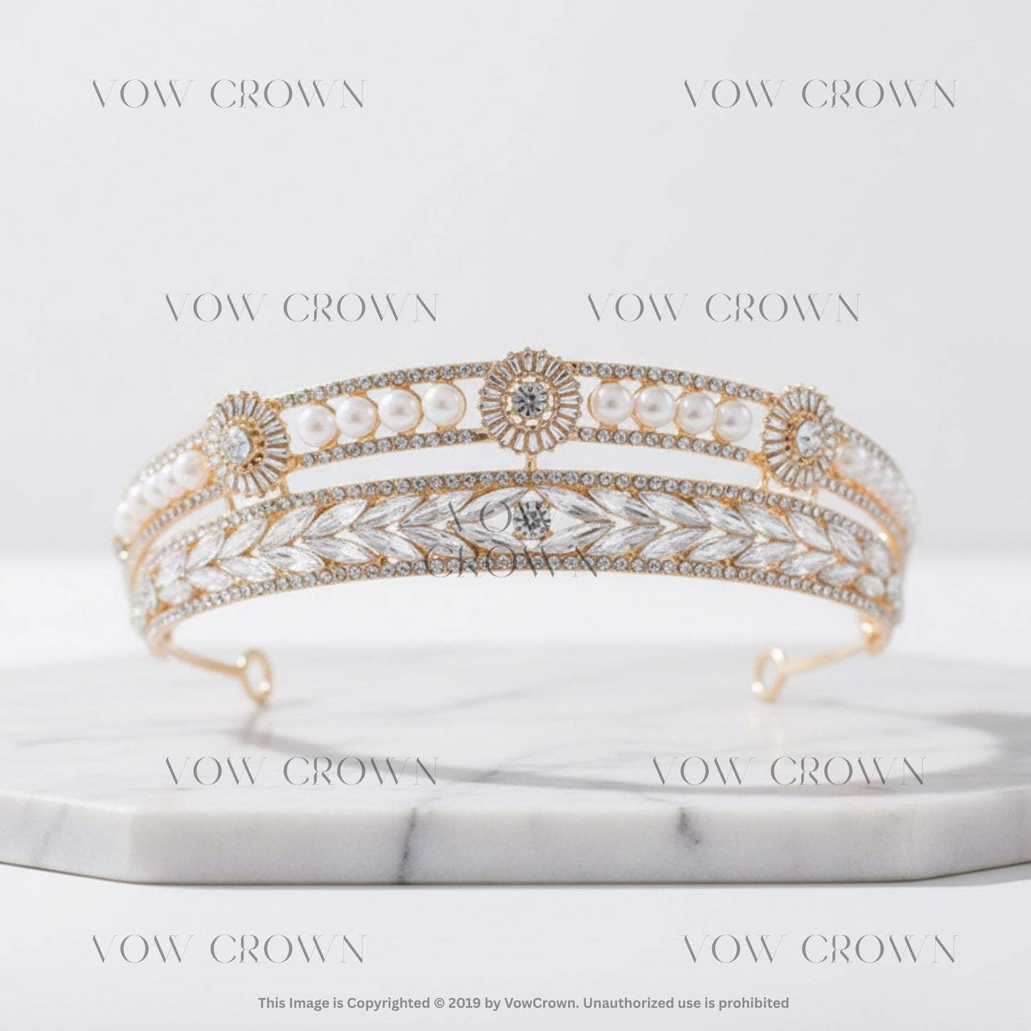 Crystal Pearl Bridal Headband | Gold or Silver Wedding Double-Band Tiara | Delicate Formal Hair Accessory