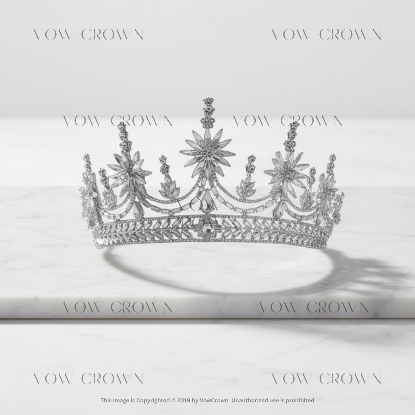 Silver Rhinestone Crystal Wedding Tiara | Large Sparkle Crystal Cluster Crown with Baguettes