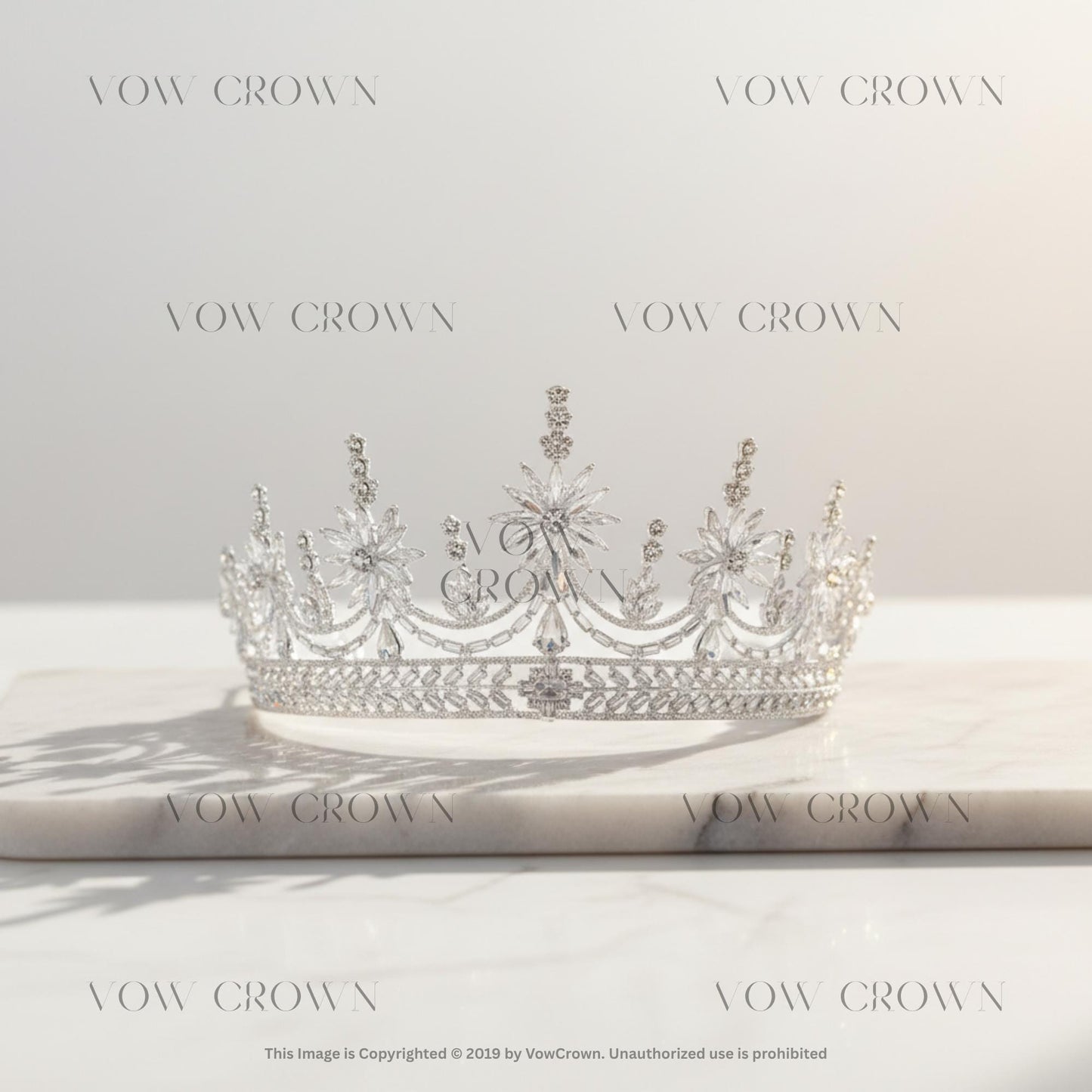 Silver Rhinestone Crystal Wedding Tiara | Large Sparkle Crystal Cluster Crown with Baguettes