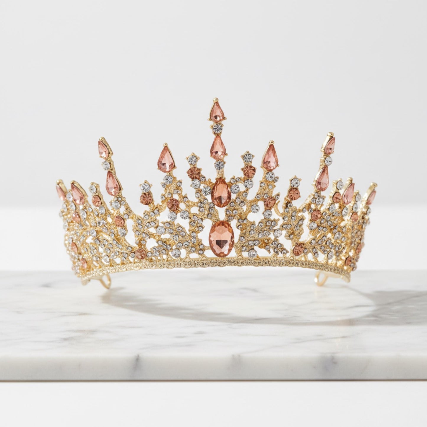 Bronze Violet Floral Tiaras Crown | Ornate Vine Queen Tiara | Royal Peach Crown