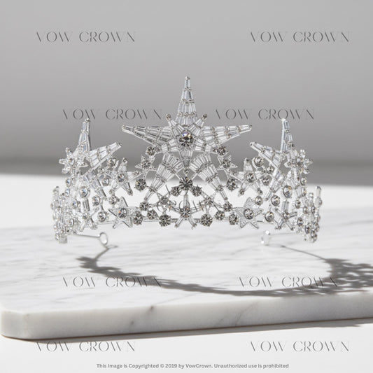 Handmade Starburst Rhinestone Queen Crown | Wedding Hair Tiara