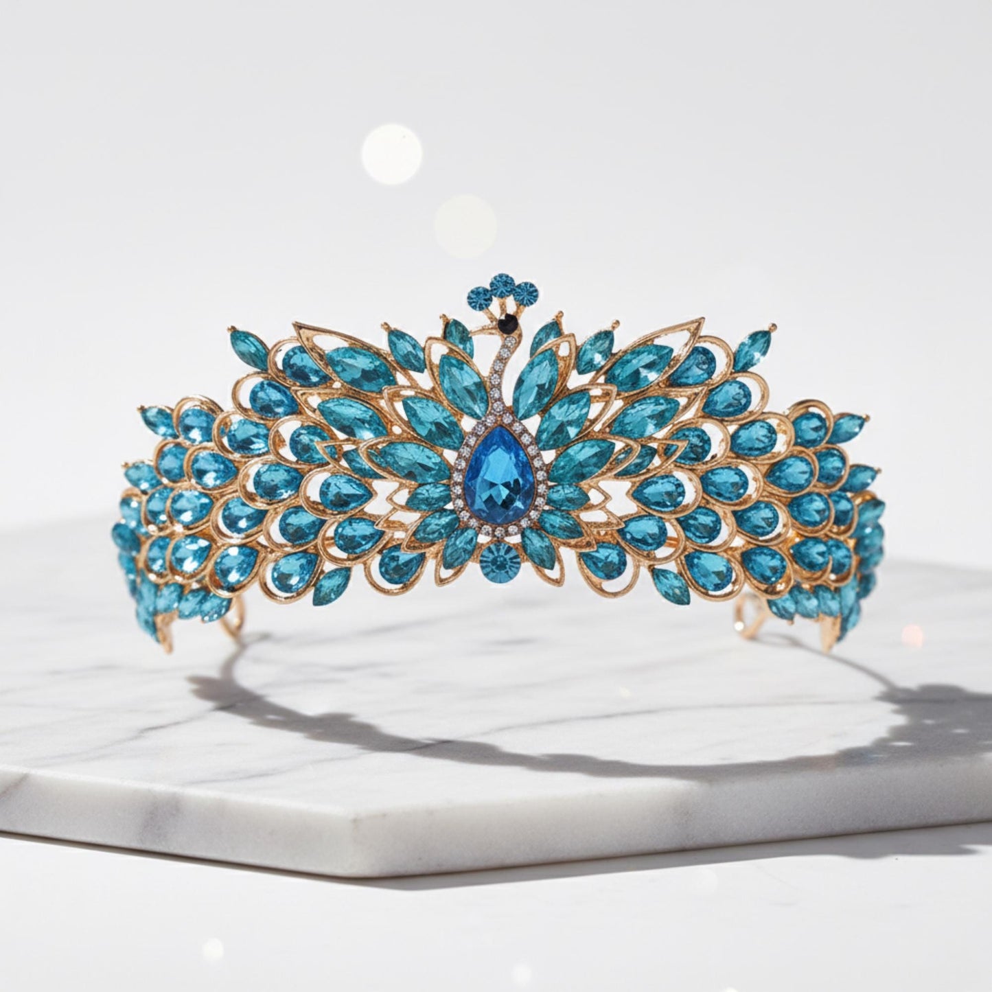 Aurora Borealis Crystal Peacock Tiara | Rhinestone Feather Crown