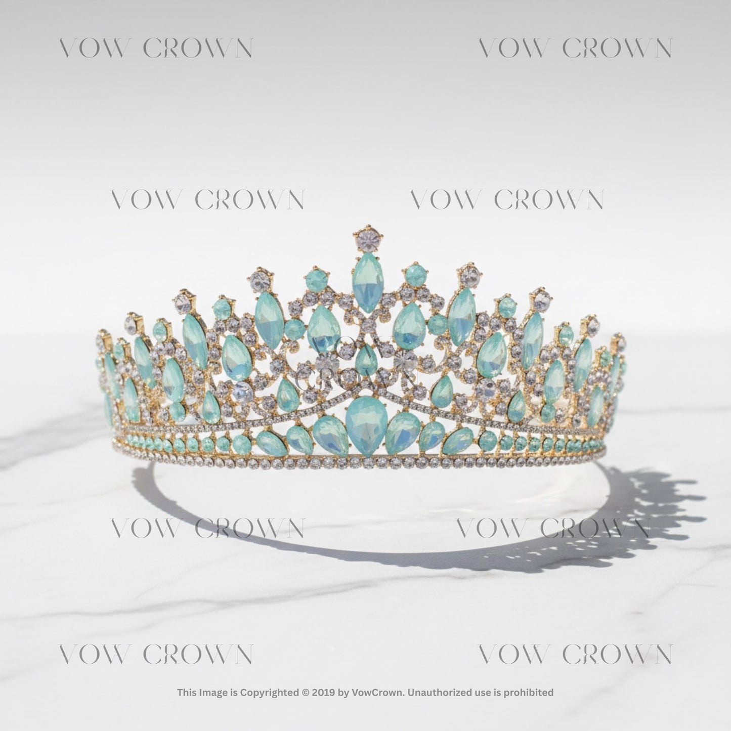 Opal Green Blue Crystal Bridal Crown | Royal Queen Tiaras Rhinestone Pageant Prom Diadem