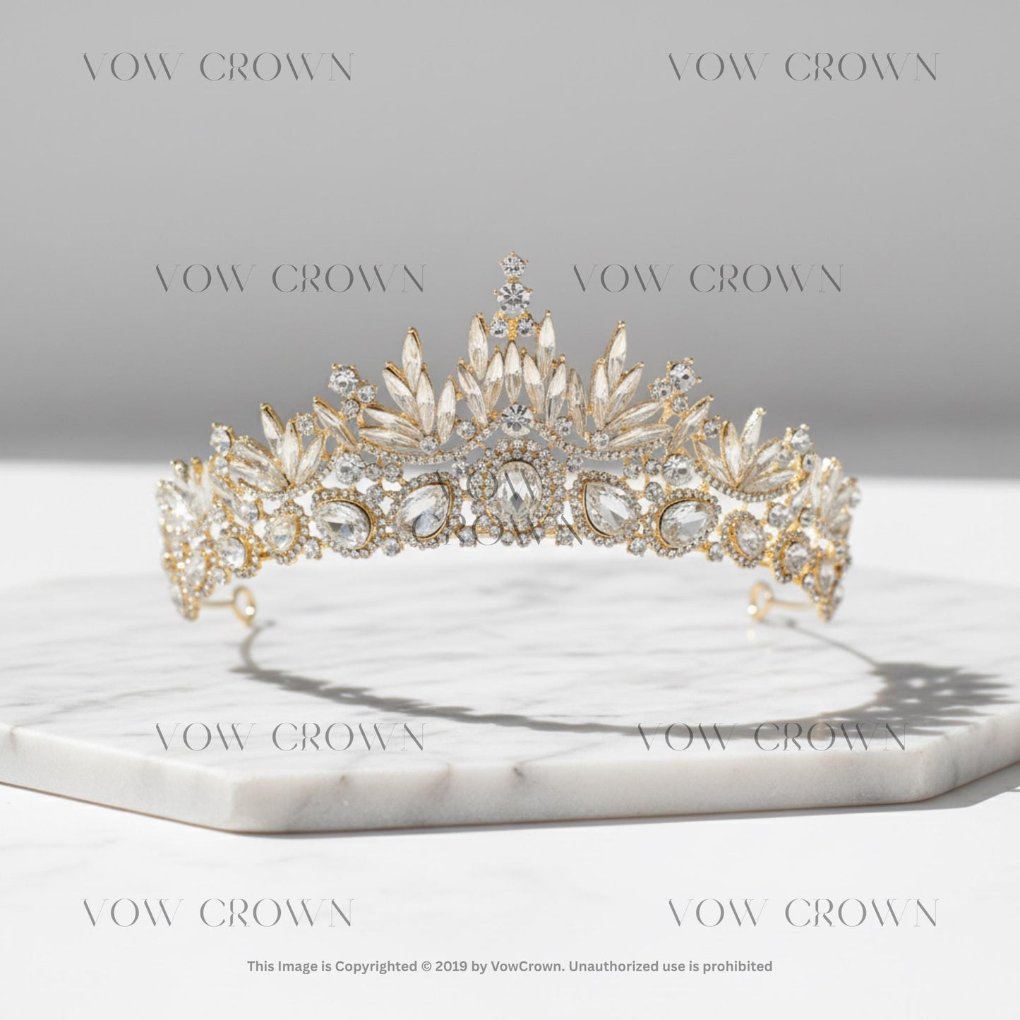 Emerald Green Rhinestone Bridal Tiara | Gold Floral Diadem