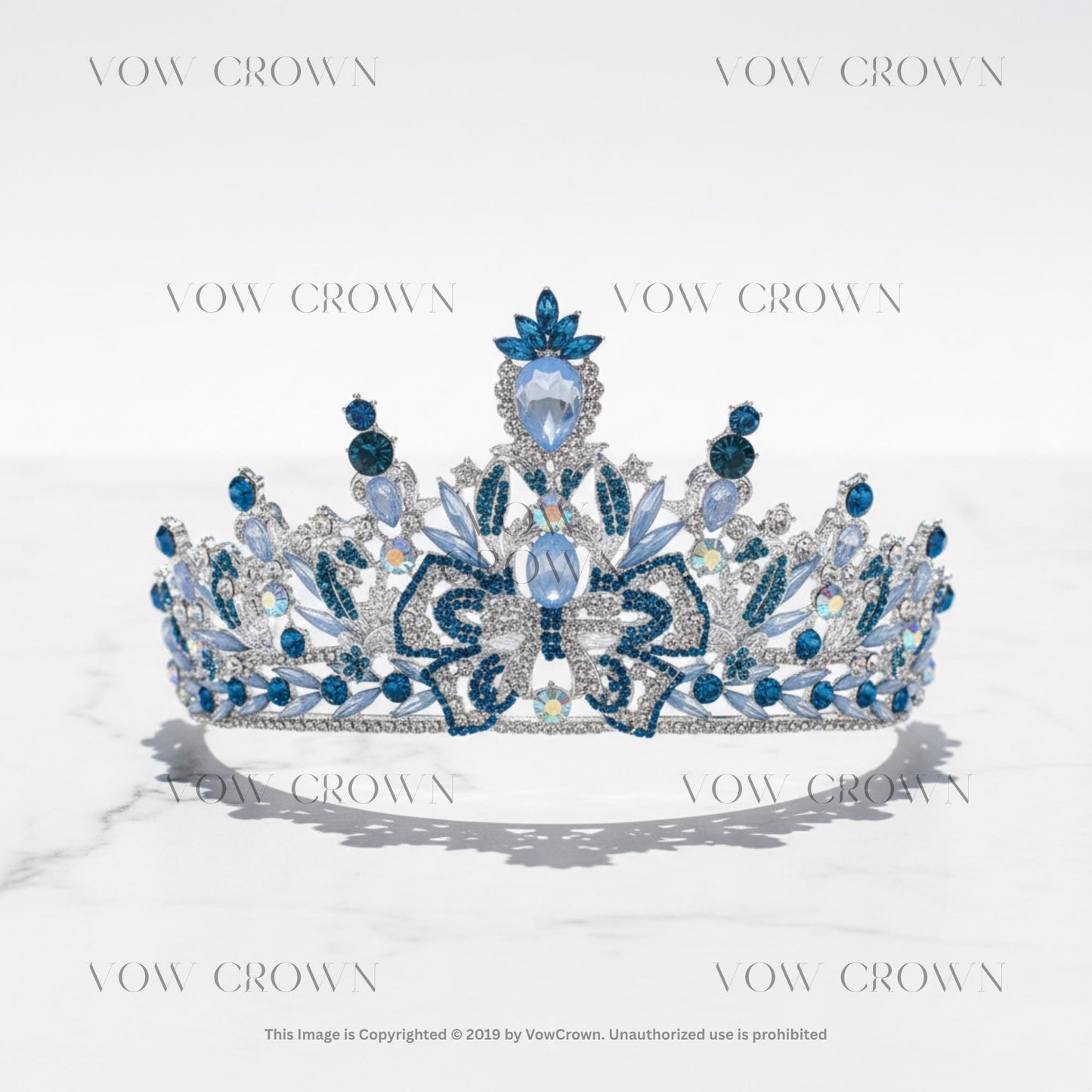 Pink Blue Opal Crystal Bowknot Tiaras For Women | Luxury Bridal Rhinestone Crown Hair Accessories