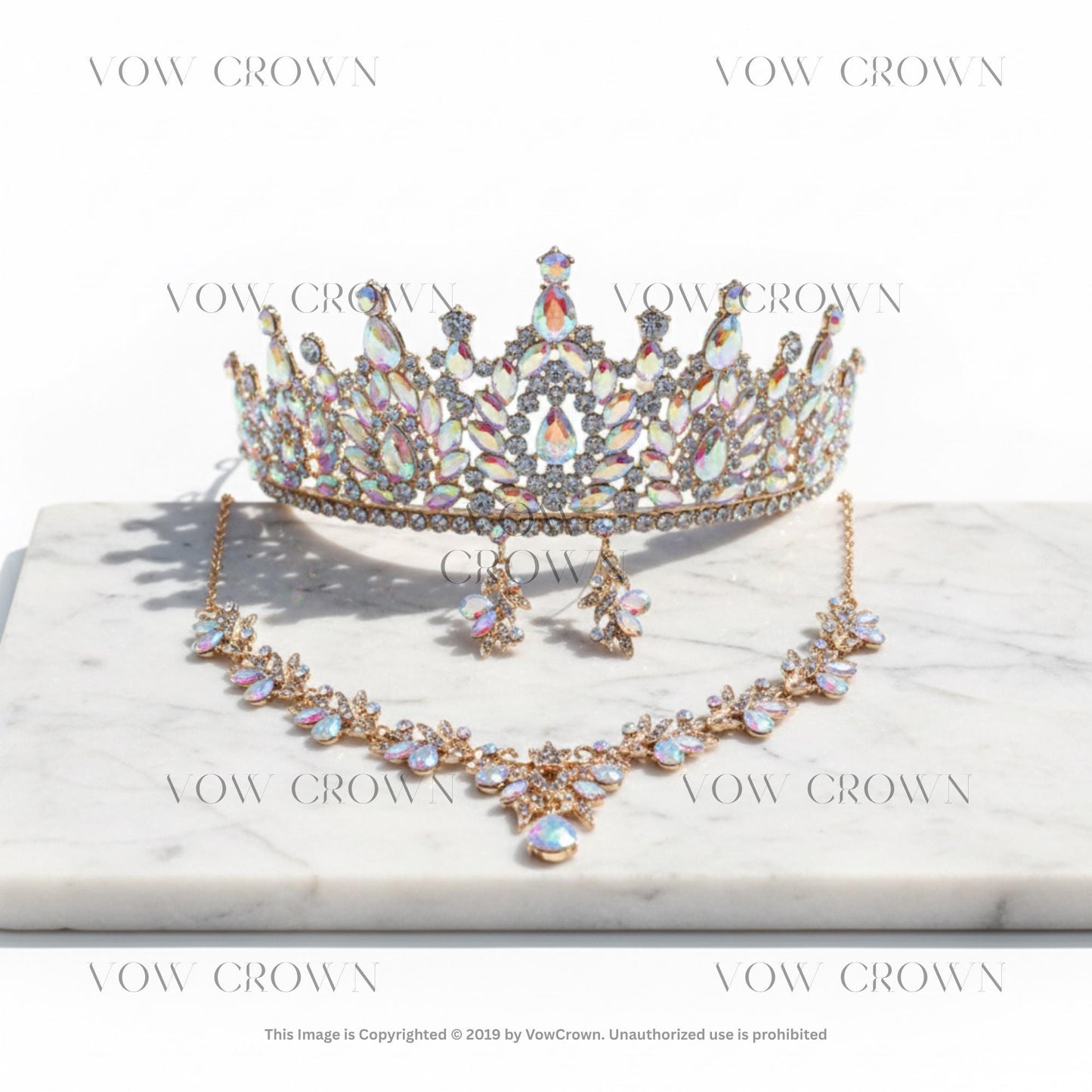 Light Blue Opal Crystal Bridal Wedding Tiara Necklace & Earrings Set, Frozen Queen Pageant Crown