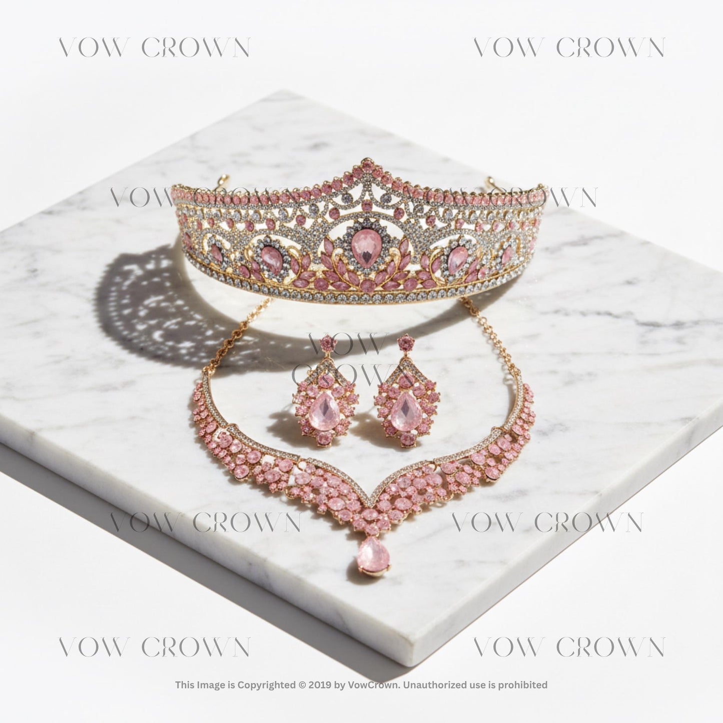 Opal Pink Crystal Tiara Jewelry Set | Princess Bride Rhinestone Crown