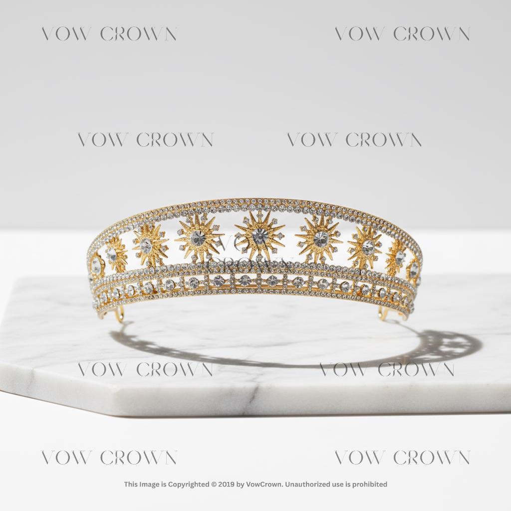 Gold Sunburst Bridal Crown | Crystal Sun Goddess Wedding Headpiece Hair Accessories
