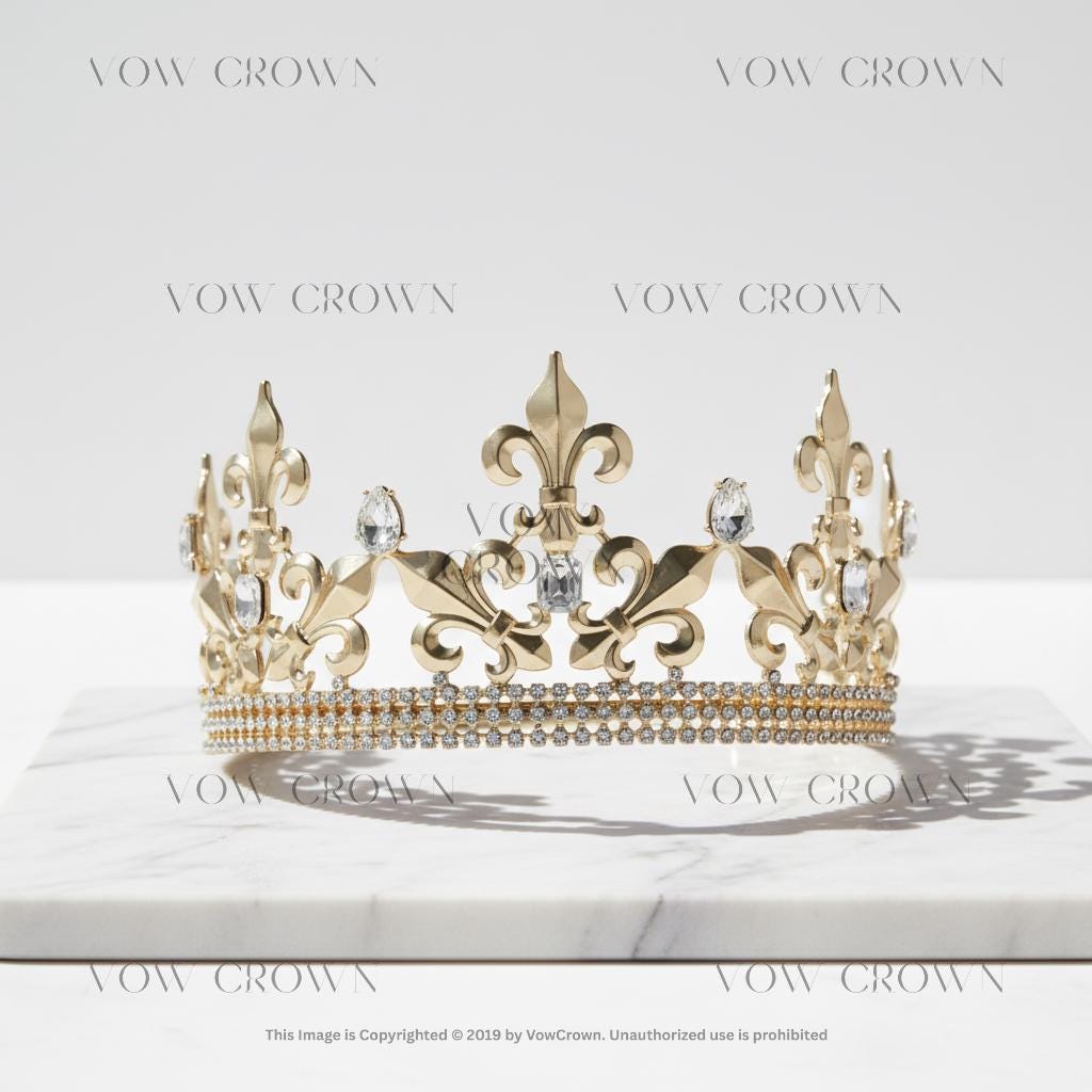 Gold King Crown | Clear Crystal Medieval Headpiece