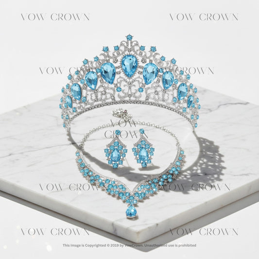 Emerald Green Crystal Tiara Necklace and Earrings Set, Bridal Rhinestone Jewelry