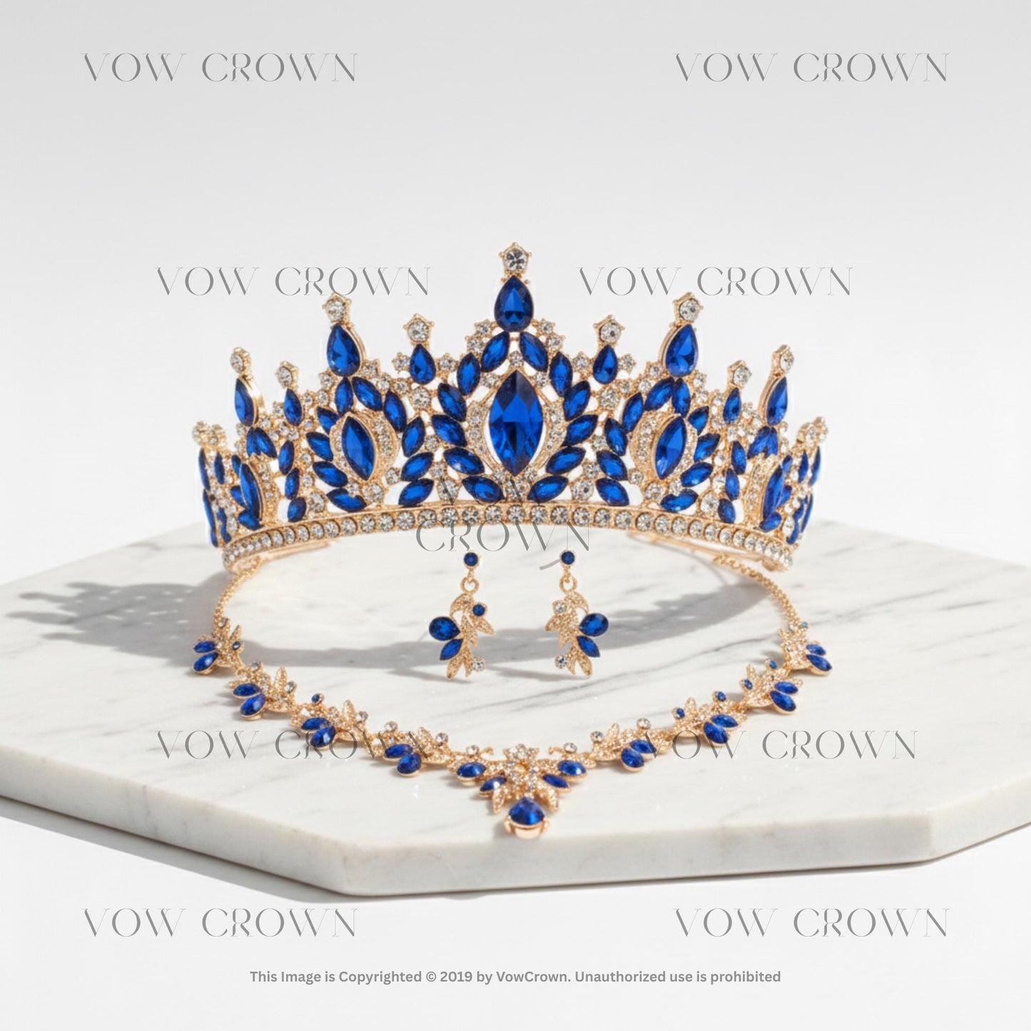 Gold Tiara Jewelry Set | Pink Crystal Rhinestone Bridal Crown