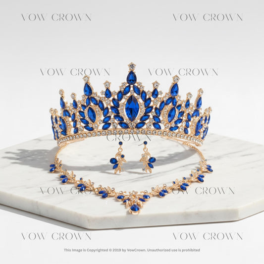 Gold Tiara Jewelry Set | Pink Crystal Rhinestone Bridal Crown