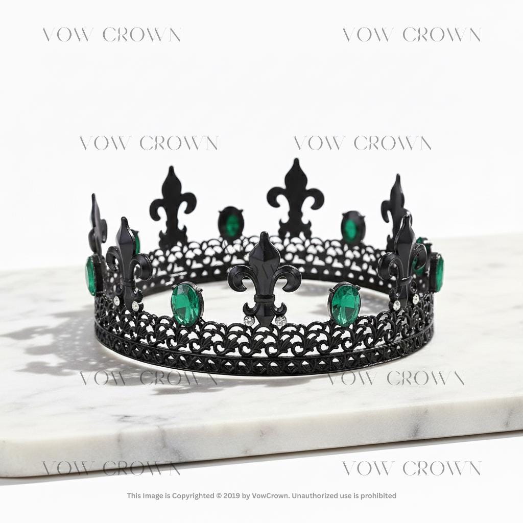 Royal Gold with Green Stones & Black Red Gems Crown | King Queen Costume Cosplay Crown