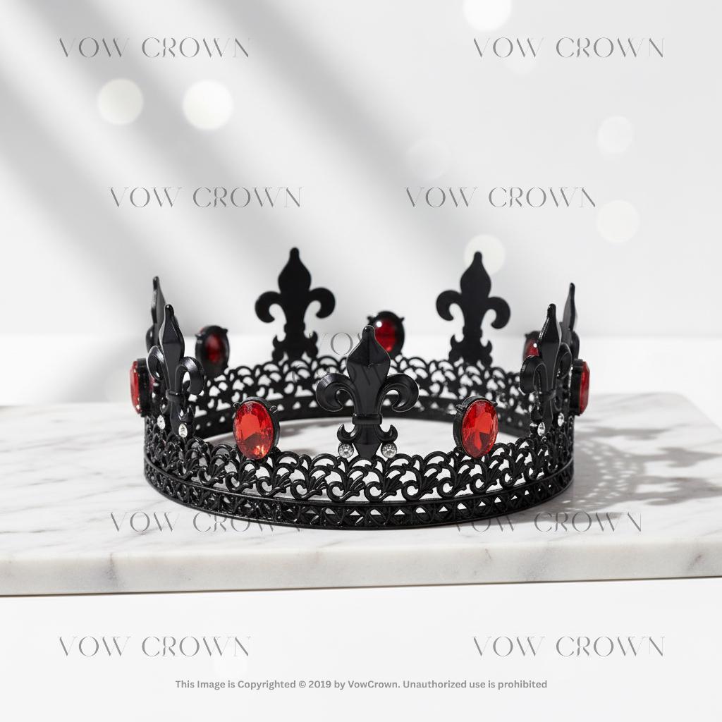 Royal Gold with Green Stones & Black Red Gems Crown | King Queen Costume Cosplay Crown