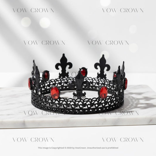 Royal Gold with Green Stones & Black Red Gems Crown | King Queen Costume Cosplay Crown