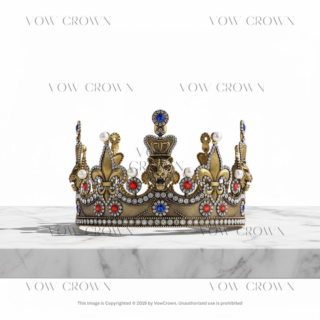 Antique Lion King Crown with Pearls | Gem Medieval Headpiece