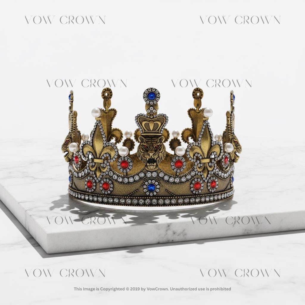 Antique Lion King Crown with Pearls | Gem Medieval Headpiece